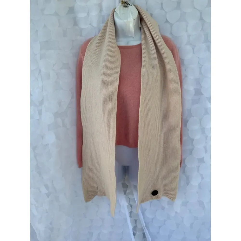 Vintage 100% Wool Pink Timberland knit scarf reversible peach leather logo y2k